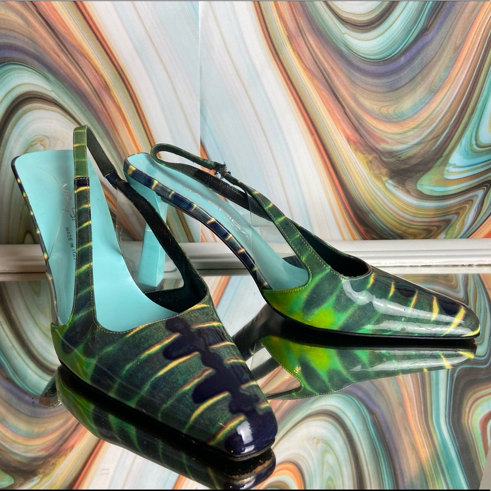 Vintage 90s neon patent reptile heels